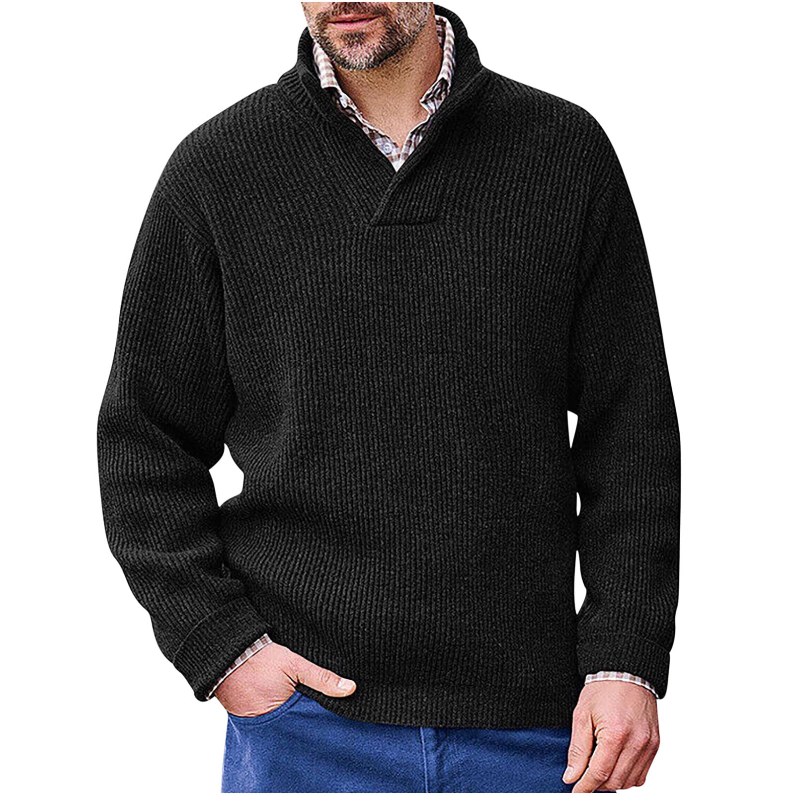 Xysaqa Men's Knitted Dress Sweater, Men Casual V-Neck Collar Knit ...