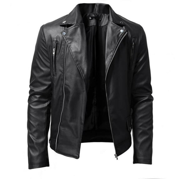 Xysaqa Men's Lapel Collar Classic Faux Leather Jacket Casual Zip-Up Motorcycle Lightweight Biker Coat Outwear for Men Big & Tall M-5XL