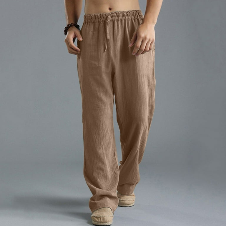 Mens Linen Trousers Casual Cotton Trouser Summer Beach Pants
