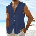 thumbnail image 1 of Xysaqa Men's Linen Shirts Cotton Tank Tops Men Summer Beach Sleeveless Button-Down Shirts for Men Comfy Plain Lightweight Casual Vests T-Shirt S-2XL Summer Savings, 1 of 5