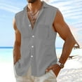 thumbnail image 1 of Xysaqa Men's Linen Shirts Cotton Tank Tops Men Summer Hawaiian Beach Sleeveless Button-Down Shirts for Men Comfy Plain Lightweight Casual Vests T-Shirt with Pocket S-2XL Summer Savings, 1 of 5