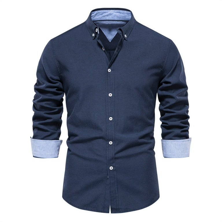 Xysaqa Men s Long Sleeve Dress Shirts Casual Button Up Basic Work Shirt Regular Fitted Business T Shirt Walmart