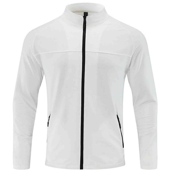 Xysaqa Men's Long Sleeve Quick Dry Athletic Jacket Mens Slim Fitted Full Zip Active Shirts Jacket Lightweight Elastic Running Workout Jackets White