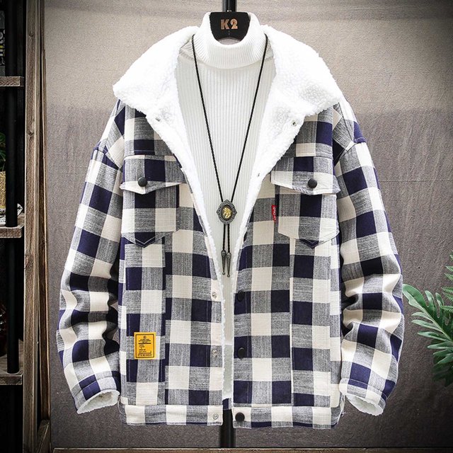 Xysaqa Men's Long Sleeve Sherpas Lined Fleeces Plaid Shirt Jacket Men