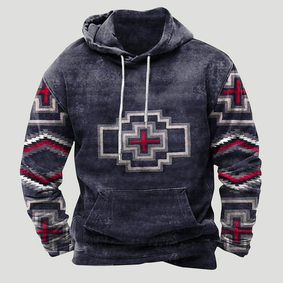 Xysaqa Men's Novelty Hoodies American Flag Graphic Deer Printed Pullover Tops Fall Winter Sport Hooded Sweatshirt with Pocket M-3XL