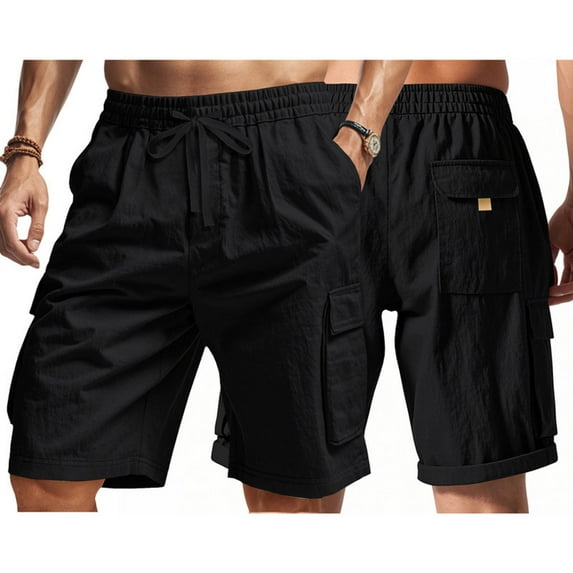 Xysaqa Men's Outdoor Cargo Shorts Casual Lightweight Work Shorts Loose Fit Mens Comfy Drawstring Elastic Waist Summer Travel Beach Short Pants with Pockets S-3X Summer Savings