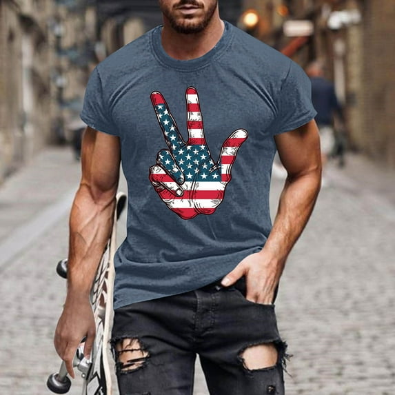 Xysaqa Men's Patriotic American Flag Shirt Short Sleeve Crewneck T-Shirt Casual Gym Sports Fitness Workout T-Shirts 4th of July Shirts Graphic Tees 3X 4X 5X(Available in Big & Tall) Summer Savings
