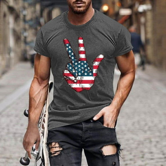 Xysaqa Men's Patriotic American Flag Shirt Short Sleeve Crewneck T-Shirt Casual Gym Sports Fitness Workout T-Shirts 4th of July Shirts Graphic Tees 3X 4X 5X(Available in Big & Tall) Summer Savings
