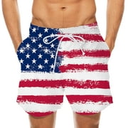 Xysaqa Men's Patriotic Board Shorts Swim Trunks American Flag Beach Shorts Summer Party Fashion Casual Elastic Waist Bathing Suit