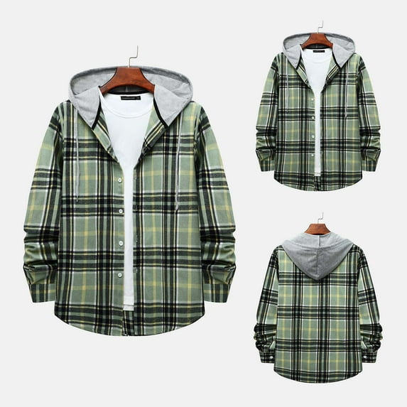 Xysaqa Men's Plaid Hoodie Flannel Shirts Casual Long Sleeve Lightweight Comfortable Shirt Jackets with Buttons
