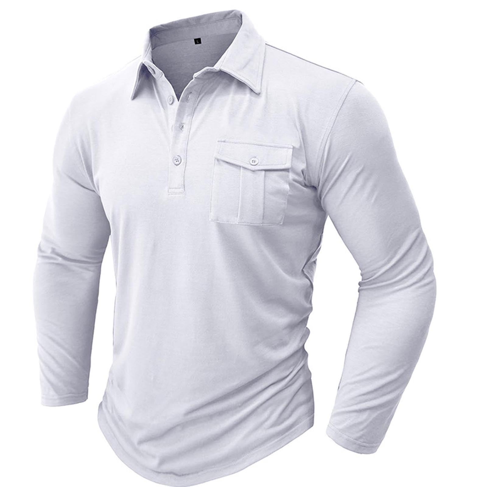 Xysaqa Men's Polos Shirts Casual 4 Button Collar Pullover Top Long