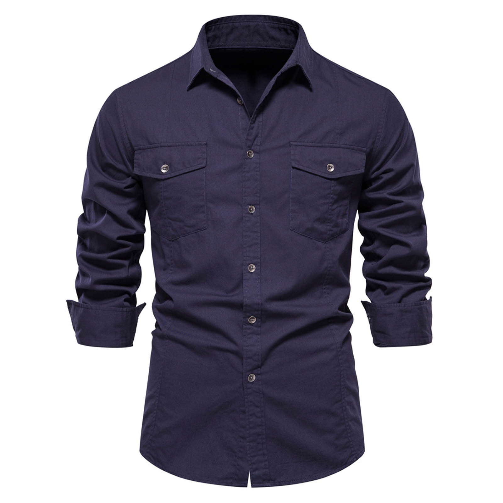 Xysaqa Men's Regular-Fitted Long Sleeve Cotton Shirt Two