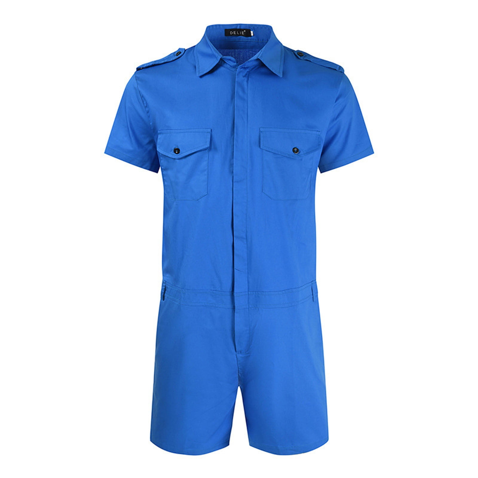 IEFiEL Men's One-Piece Glossy Stretchy Jumpsuit - Short Sleeve Zipper Bodysuit (80% Nylon, 20% Spandex)