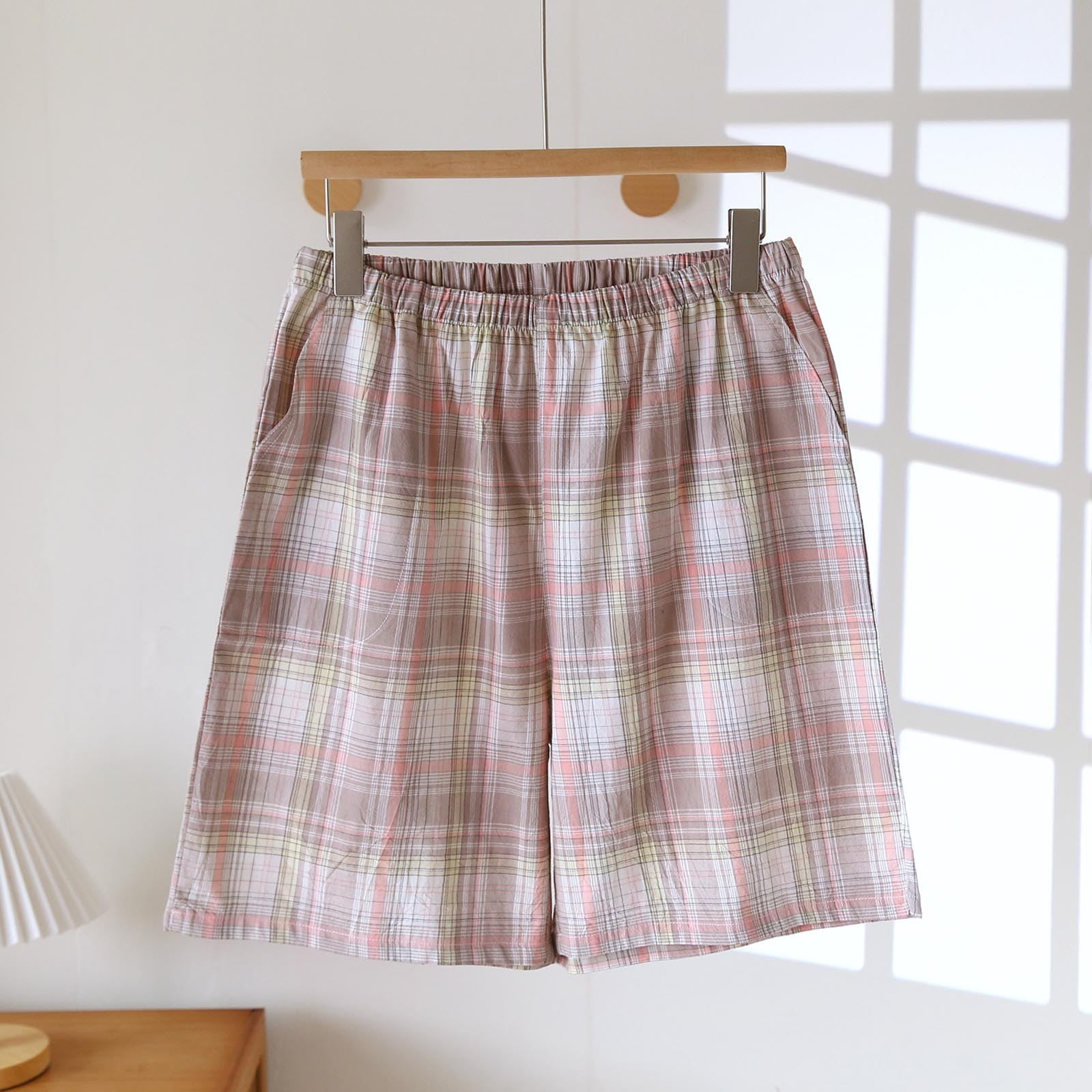 Xysaqa Men's Sleepwear Shorts Pajama Bottom Lounge Shorts Cotton Plaid ...
