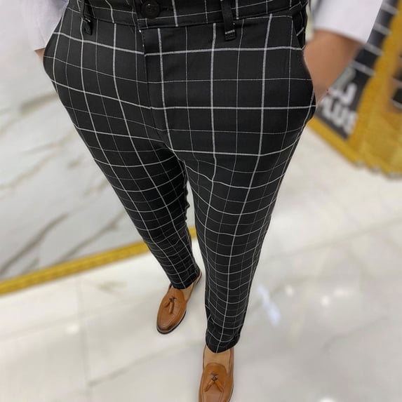 Xysaqa Men's Slim Fit Dress Pants Fashion Plaid Skinny Long Pants Casual Checkered Business Pant for Men