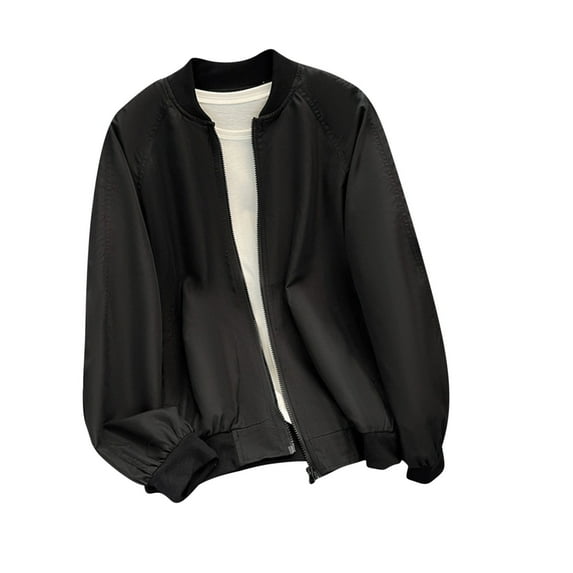 Xysaqa Men's Slim Fitted Lightweight Jacket Mens Fashion Full-Zip Flight Bomber Jacket Coat Casual Long Sleeve Plain Spring Fall Jacket M-5XL (Available in Big & Tall) Black