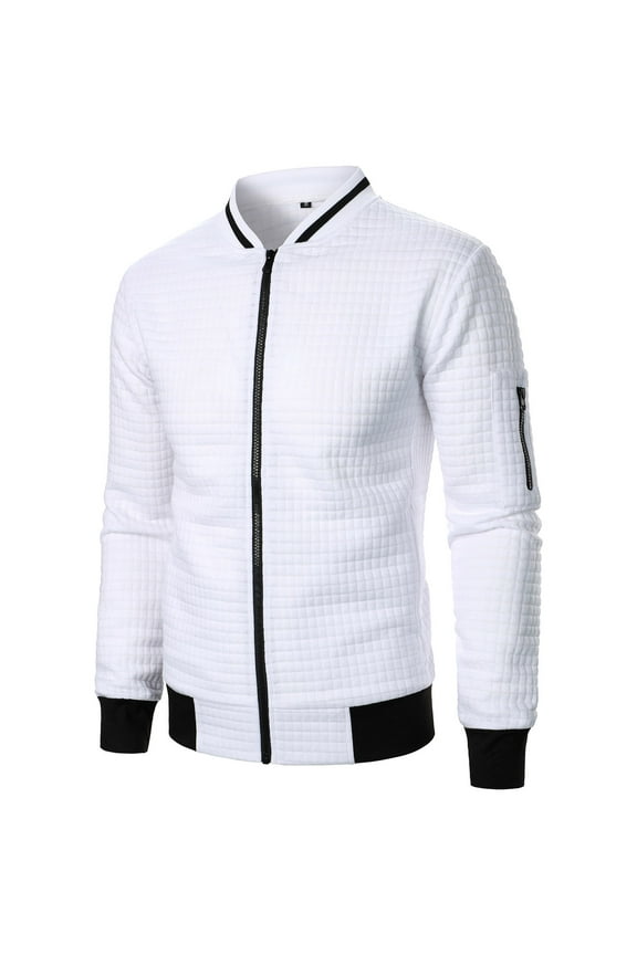 Men's Slim Fitted Workout Track Jacket Zip Up Lightweight Jacket for Men Spring Fall Casual Long Sleeve Active Sweatshirt with Pockets White