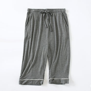 Xysaqa Men's Soft Modal Pajama Capri Pants Mens Big & Tall Sleep Shorts Comfy Lounge Bottoms Cropped Pants Sleepwear with Pockets & Drawstring 3X 4X 5X Clearance