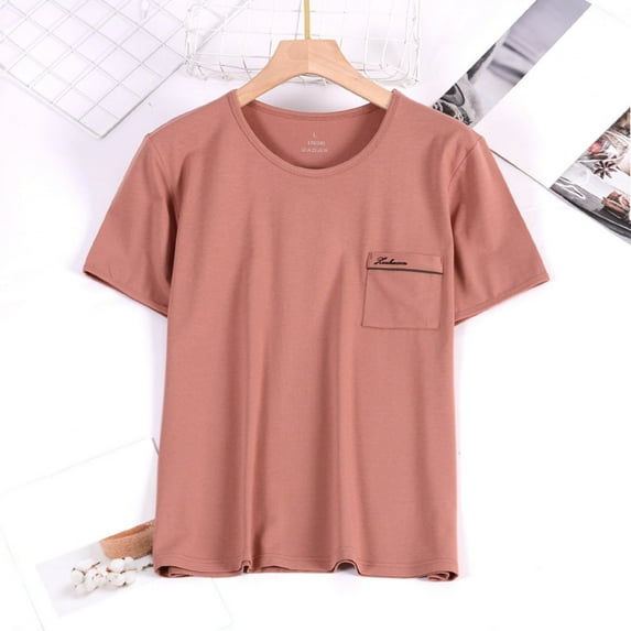 Xysaqa Men's Solid Color Crew Neck Pajamas T-Shirt Short-Sleeve Pocket Cotton Lounge Shirt Plus Size 2X 3X 4X Summer Clothes