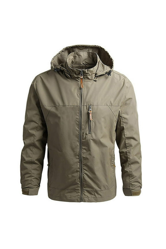 Men's Spring Fall Jacket Hooded Windproof Lightweight Outdoor Full Zip Casual Hiking Work Travel Jacket with Removable Hood M-4XL