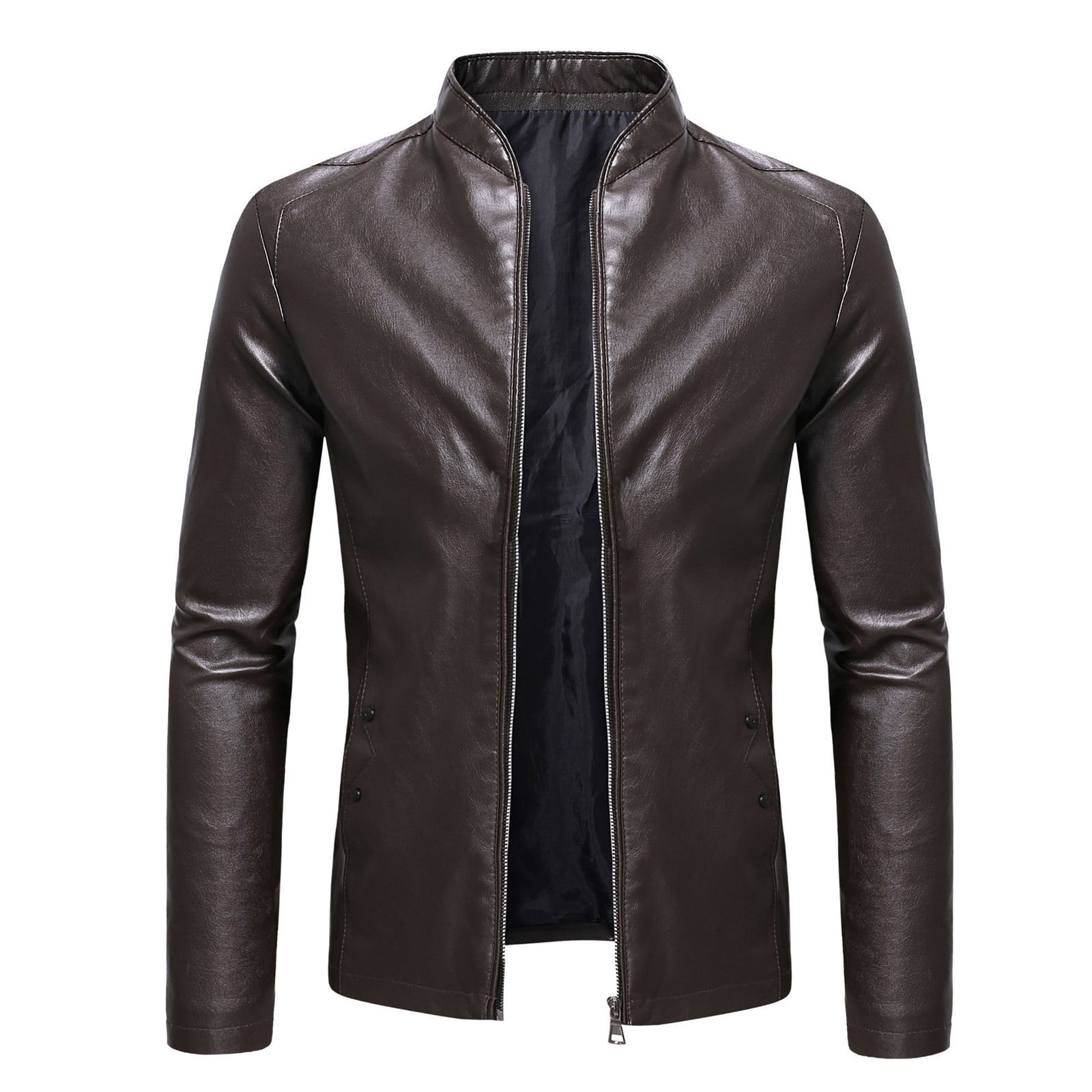 Xysaqa Men's Stand Collar Faux Leather Jacket Motorcycle Jacket 