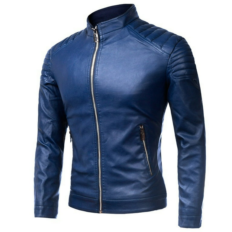 JEsilunmaMY Men's Spring Fall Leather Jacket Zipper Stand