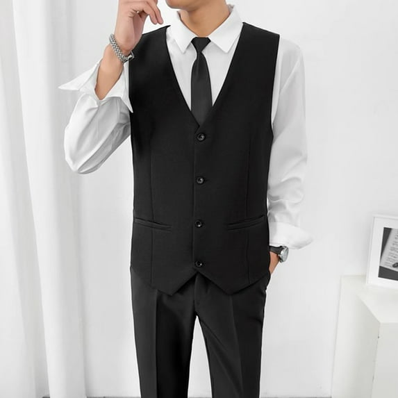 Xysaqa Men's Suit Vest Business Casual Formal Dress Waistcoat for Men Regular Fitted Sleeveless Solid Color Jacket Vest for Suit or Tuxedo 2X 3X 4X（Available in Big & Tall)