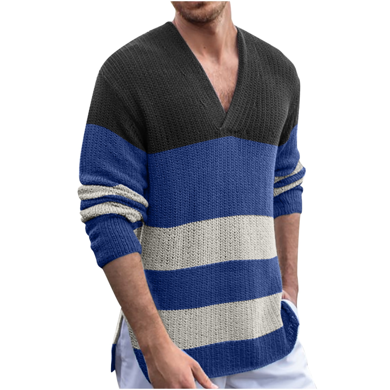 V-Neck Colorblock Long Sleeve Split-Knit Sweater V-Neck Colorblock Long Sleeve Split-Knit Sweater