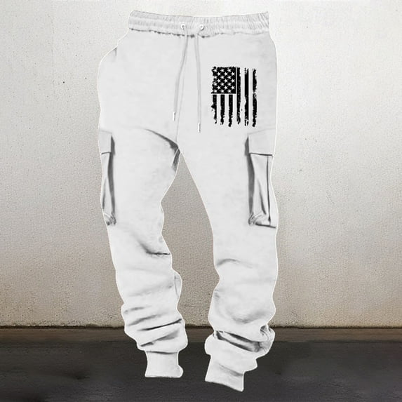 Xysaqa Men's Sweatpants, Men Casual American Flag Print Workout Athletic Pants Running Jogger Pants Tapered Leg Men Sweat Pants Lounge with Pockets S-3XL
