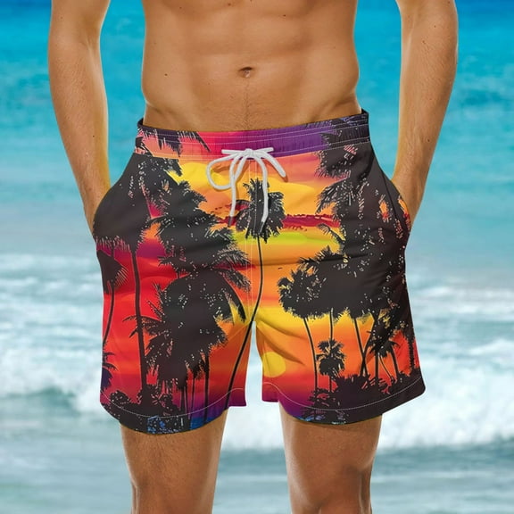 Xysaqa Men's Swim Trunks Big & Tall Tropical Print Hawaiian Beach Shorts Swimsuits Mens Boardshort Bathing Suit Elastic Waist Drawstring Swim Shorts with Pockets 3X 4X 5X Summer Savings