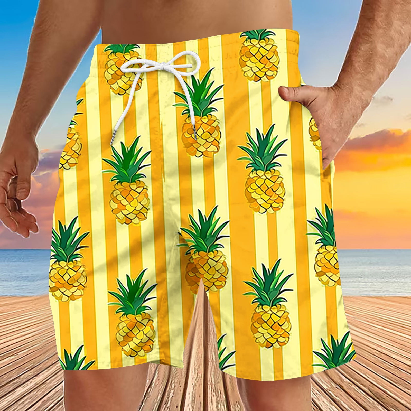 Bathing Suits Yellow Swim Trunks Belt For Swim Trunks Yellow White