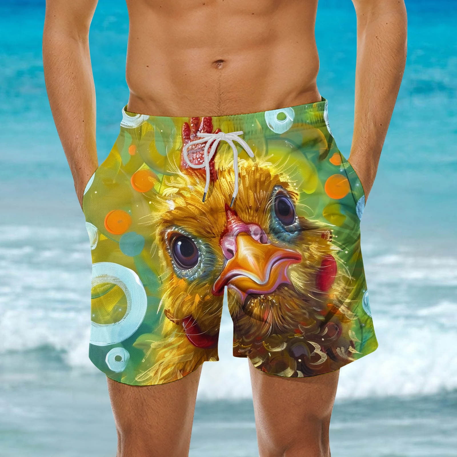 Men's Vegetable Print Swim Trunks - Quick Dry Sports Board Shorts With Pockets