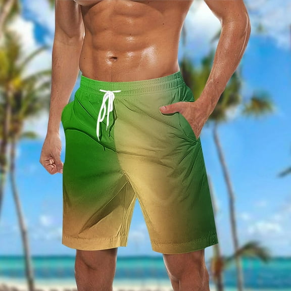 Xysaqa Men's Swim Trunks Gradient Color Cool Print Hawaiian Board Shorts Summer Beach Bathing Suit Mens Big & Tall Swimsuits Swim Shorts with Pockets 3X 4X 5X Clearance