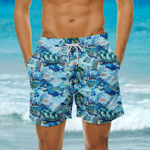 Xysaqa Men's Swim Trunks Mens Summer Beach Swimming Shorts Bathing Suits Board Shorts for Men Boys Big & Tall Hawaiian Swimsuits - Marine Life Printed S-5XL (Available in Big & Tall)