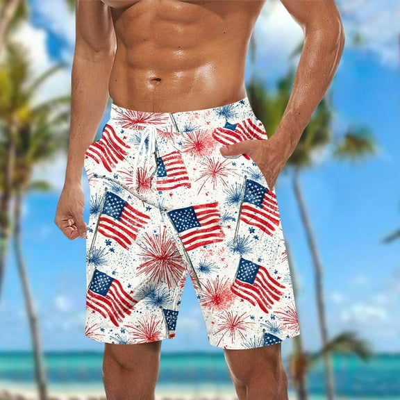 Xysaqa Men's USA Flag Board Shorts Mens Big & Tall Swim Trunks Star and Stripe American Flag Beach Shorts Summer Vacation Party Fashion Casual Elastic Waist Bathing Suit Swimwear 3X 4X 5X Clearance