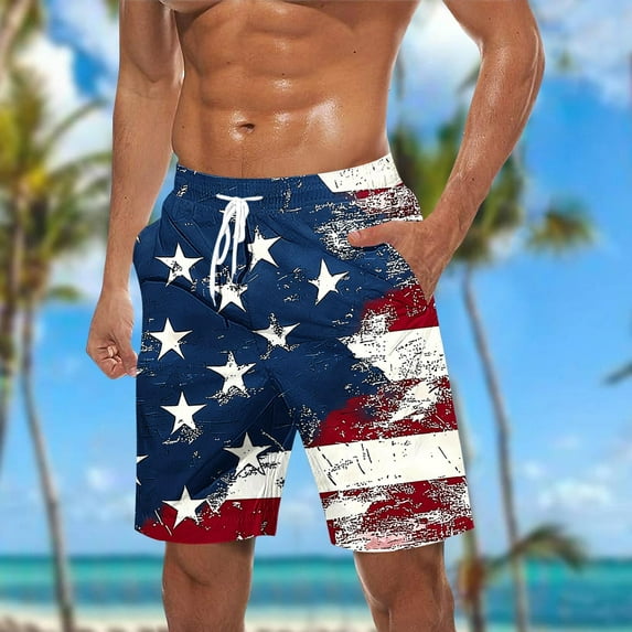Xysaqa Men's USA Flag Board Shorts Mens Big & Tall Swim Trunks Star and Stripe American Flag Beach Shorts Summer Vacation Party Fashion Casual Elastic Waist Bathing Suit Swimwear 3X 4X 5X Savings