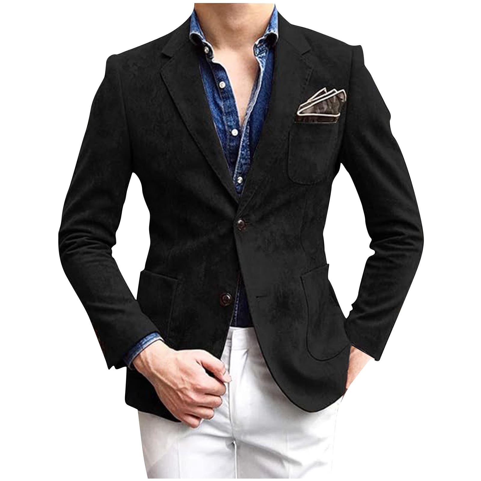 Xysaqa Men's Vintage Suede Suit Blazer Jacket Mens Fashion Casual