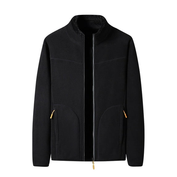 Xysaqa Men's Warm Comfortable Sherpas Fleece Jacket Mens Full Zip Fall Winter Jacket Slim Fitted Mens Casual Long Sleeve Mock Neck Sweatshirt with Zipper Pockets L-5XL (Available in Big & Tall) Black