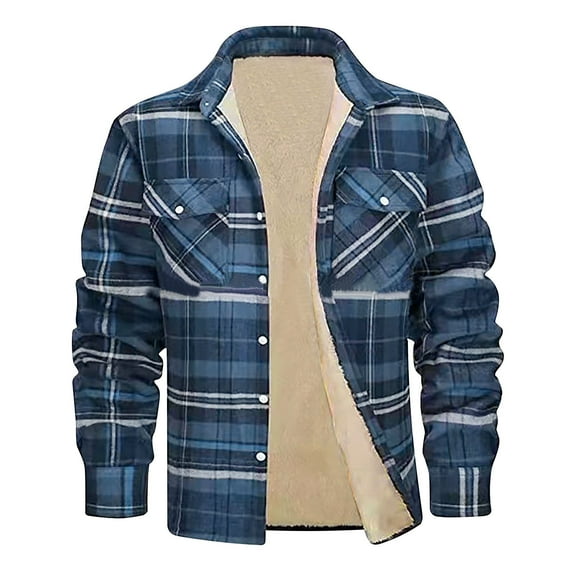 Xysaqa Men's Warm Plaid Fleeces Sherpas Lined Flannel Shirt Jacket Casual Button Up Winter Coat for Men Long Sleeve Jacket S-5XL(Available in Big & Tall)