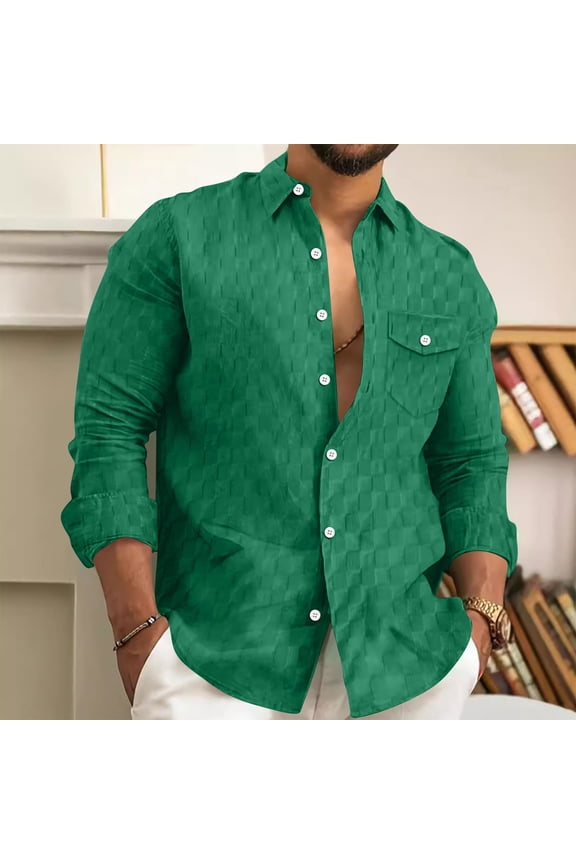 Men's Western Work Shirts, Mens Stylish Casual Buttons Down Shirt Men's Long Sleeve Turndown Plaid Shirt Shirt Long Sleeve Lapel Top Mens Shirts Under $15 On Clearance