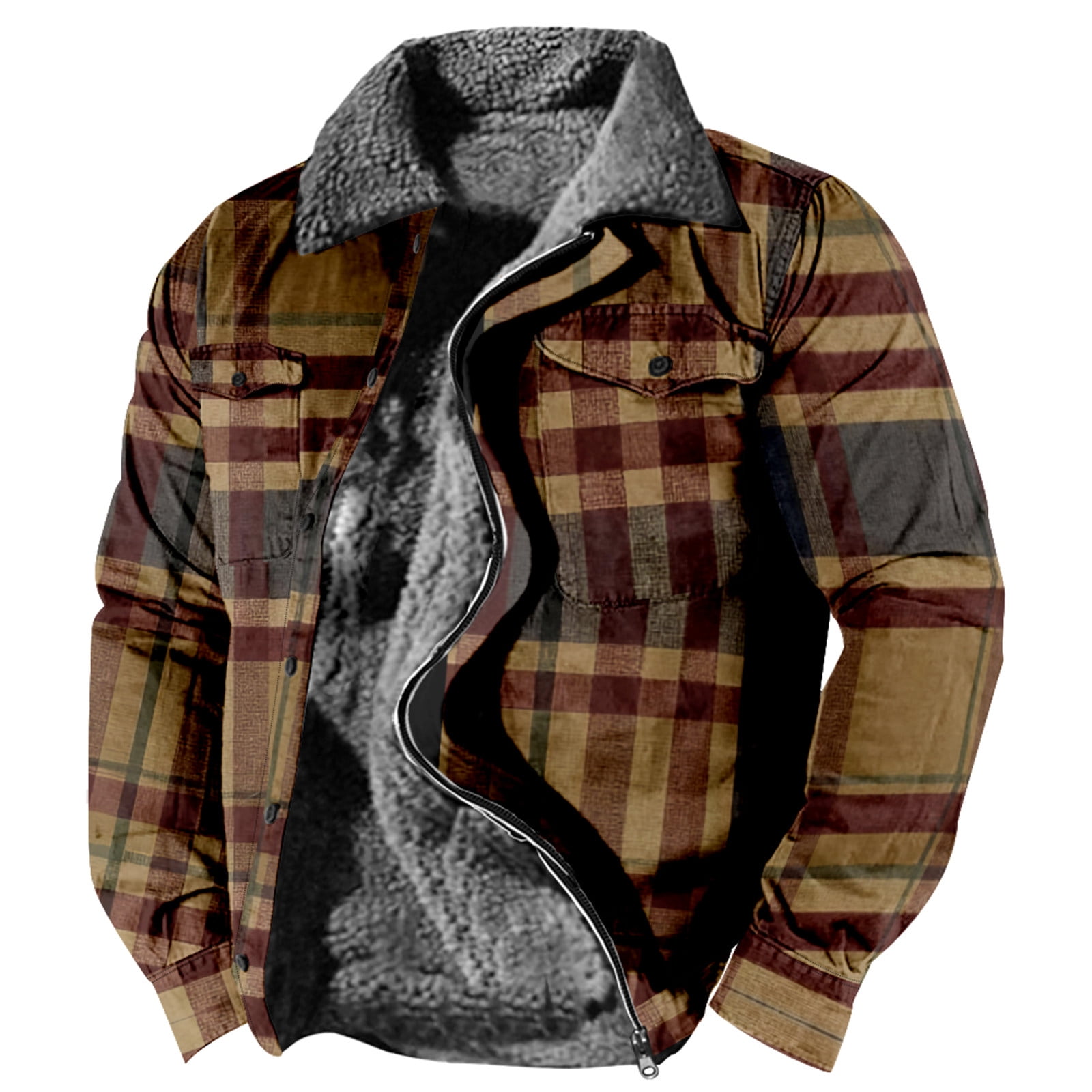 Xysaqa Men's Winter Warm Sherpas Lined Fleeces Plaid Flannel Shirt