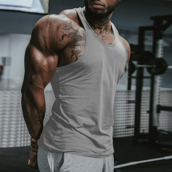 Xysaqa Men's Workout Tank Tops, Cotton Gym Athletic Sleeveless T-Shirts Quick Dry Fitness Bodybuilding Muscle Shirt S-2X Summer Savings
