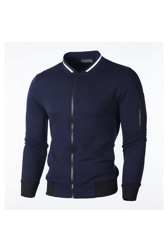 Mens Active Slim Fitted Track Jacket Comfort Casual Full Zip Lightweight Bomber Jacket for Men Spring Fall Long Sleeve Workout Jacket with Pocket Navy