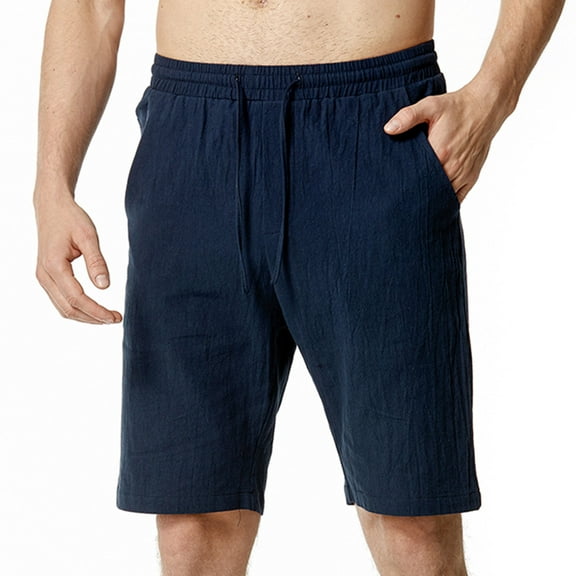 Xysaqa Mens Casual Cotton Linen Shorts, Summer Lounge Yoga Beach Shorts Comfy Breathable Elastic Waist Pajama Short Pockets