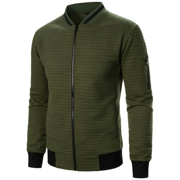 Xysaqa Mens Casual Jacket Slim Fitted Lightweight Jacket Spring Fall Workout Running Jacket Varsities Baseball Coat with Full Zip Up Army Green