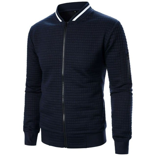 Xysaqa Mens Casual Jacket Slim Fitted Lightweight Jacket Spring Fall Workout Running Jacket Varsities Baseball Coat with Full Zip Up Navy