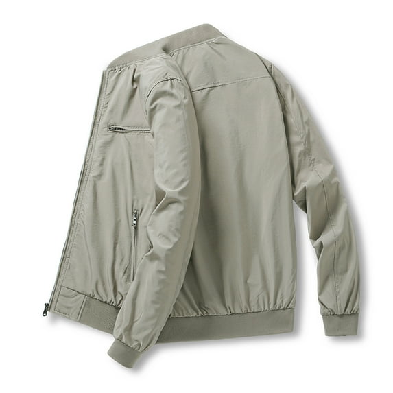 Xysaqa Mens Casual Lightweight Zip Up Bomber Jackets Solid Long Sleeve Windbreaker Coat Jackets with Pockets Fashion Spring Fall Clothes S-3XL Clearance