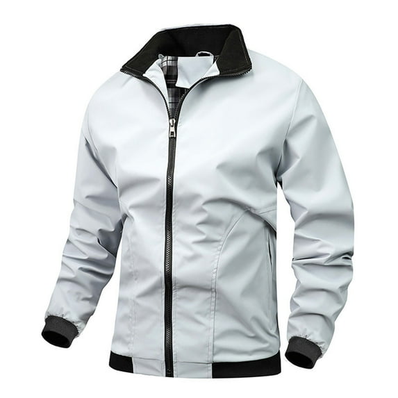 Xysaqa Mens Casual Lightweight Zip Up Bomber Jackets Solid Long Sleeve Windbreaker Coat Jackets with Pockets Fashion Spring Fall Clothes S-3XL Clearance