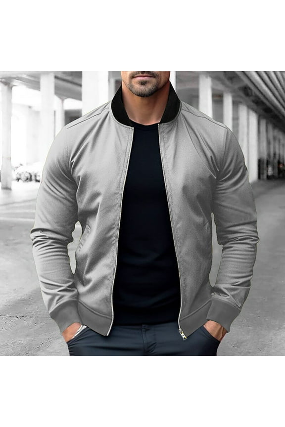 Mens Casual Lightweight Zip Up Bomber Jackets Solid Long Sleeve Windbreaker Coat Cotton Jackets with Pockets Fashion Spring Fall Clothes S-3XL
