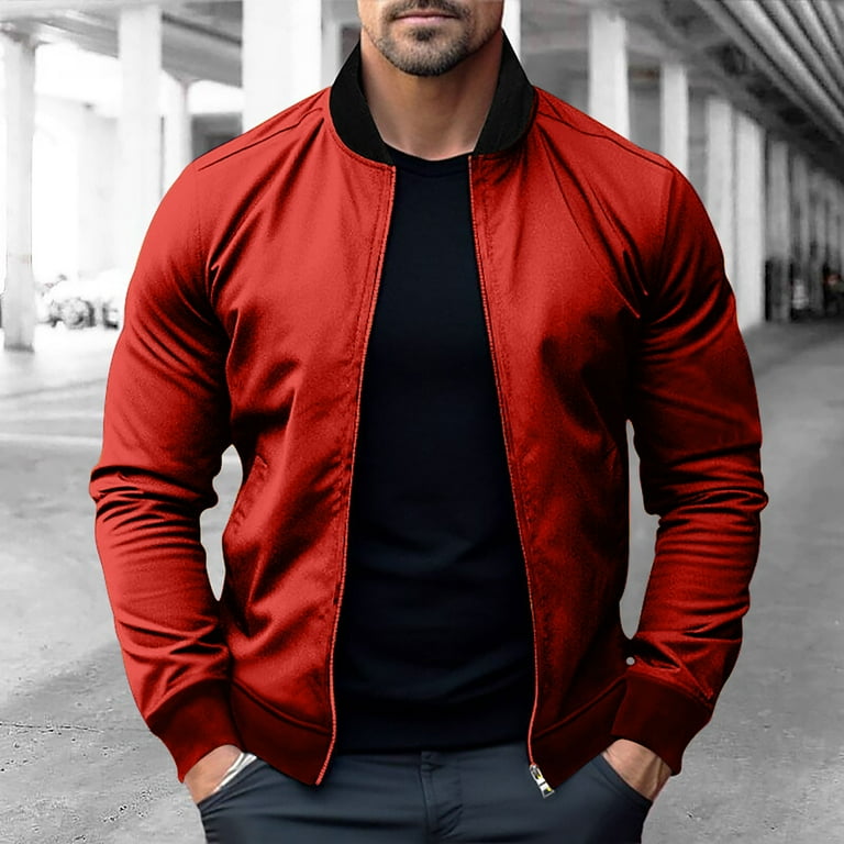 Xysaqa Mens Casual Lightweight Zip Up Bomber Jackets Solid Long
